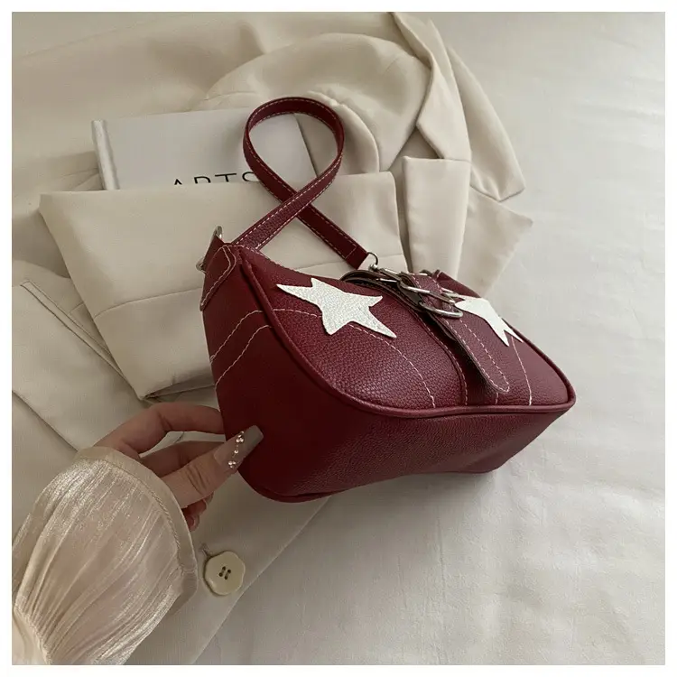 Women Star Print Shoulder Bag Beige Leather — feature 9