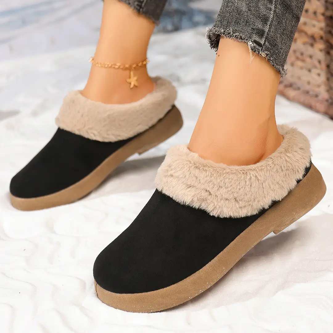Women's Shoes, Velvet Birkenstock Shoes, Women's Slip-On Lamb Fur Shoes, Winter New Anti-Slip Warm Snow Boots, Beanie Cotton - Image 5