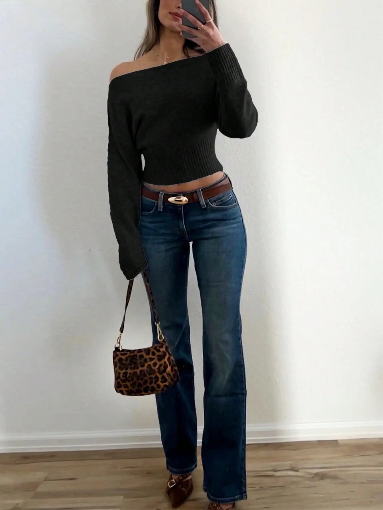 Knitted Off-Shoulder Sweater Top with Lace Shorts — feature 16