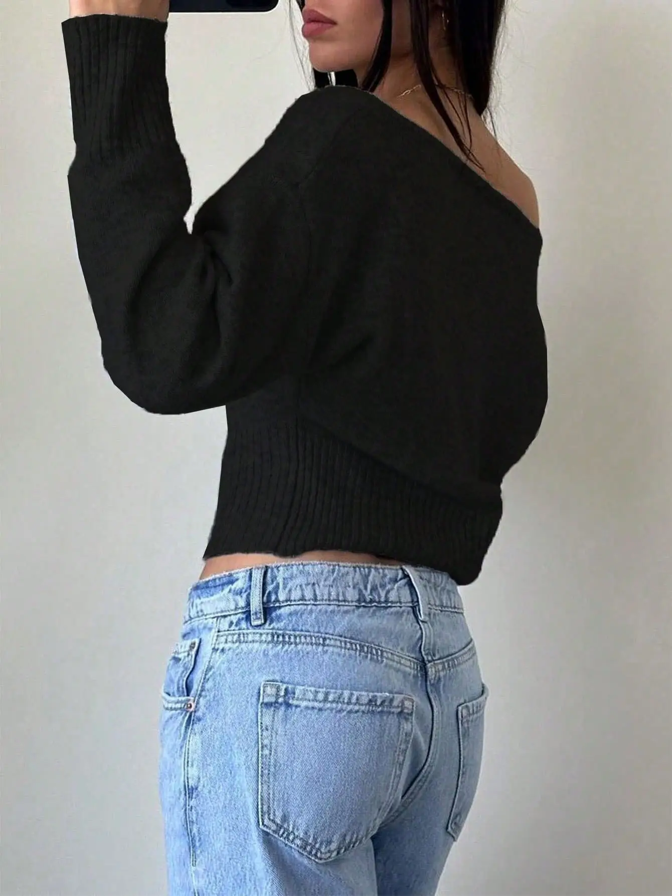 Knitted Off-Shoulder Sweater Top with Lace Shorts — feature 18