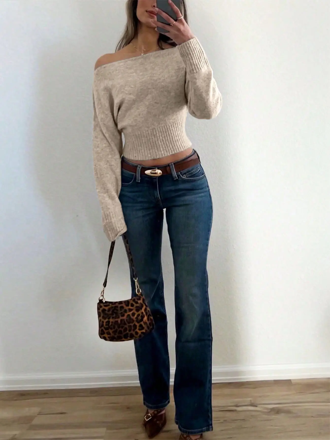 Knitted Off-Shoulder Sweater Top with Lace Shorts — feature 21