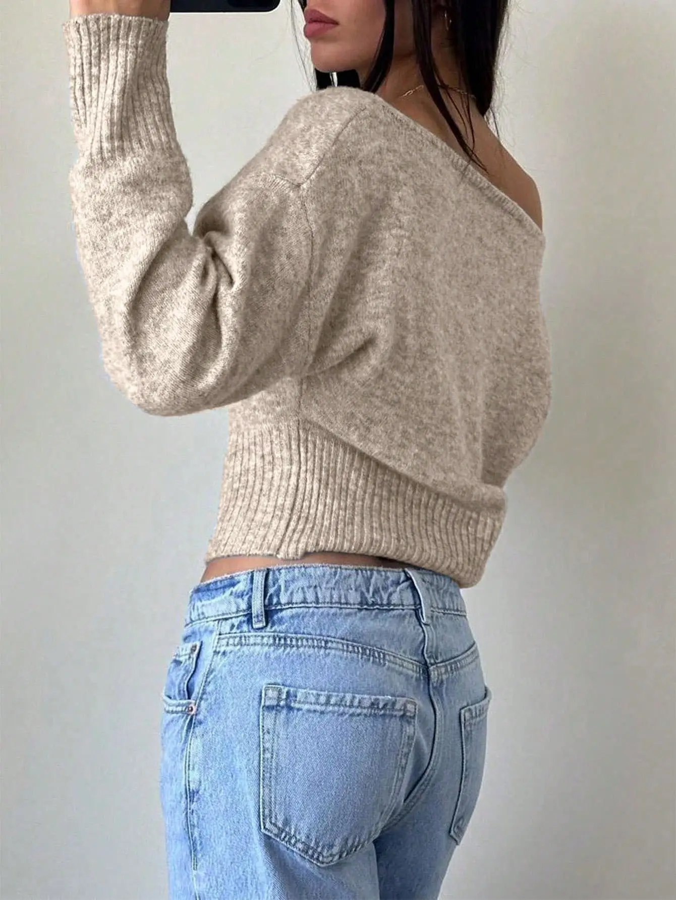 Knitted Off-Shoulder Sweater Top with Lace Shorts — feature 23