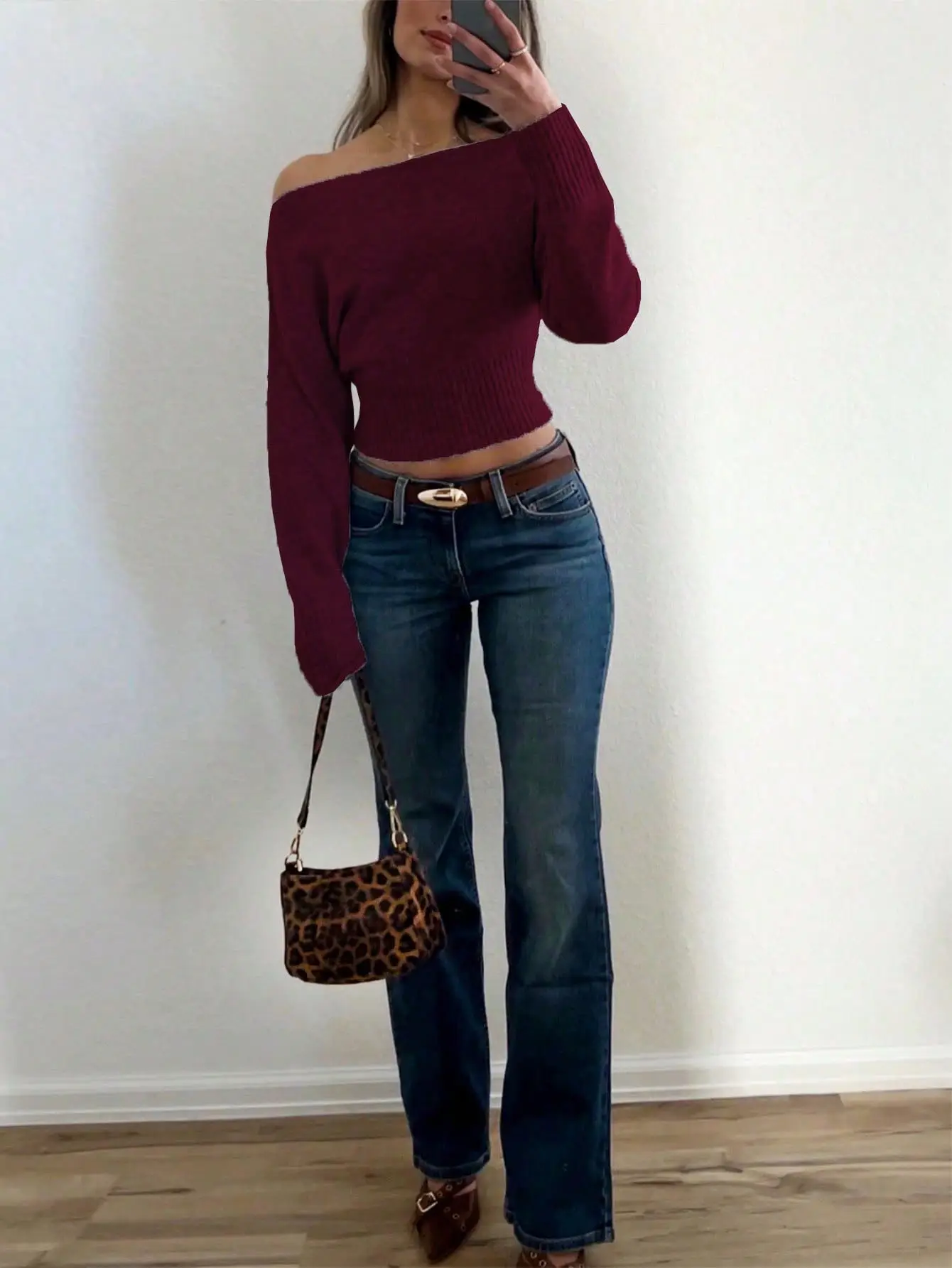 Knitted Off-Shoulder Sweater Top with Lace Shorts — feature 27