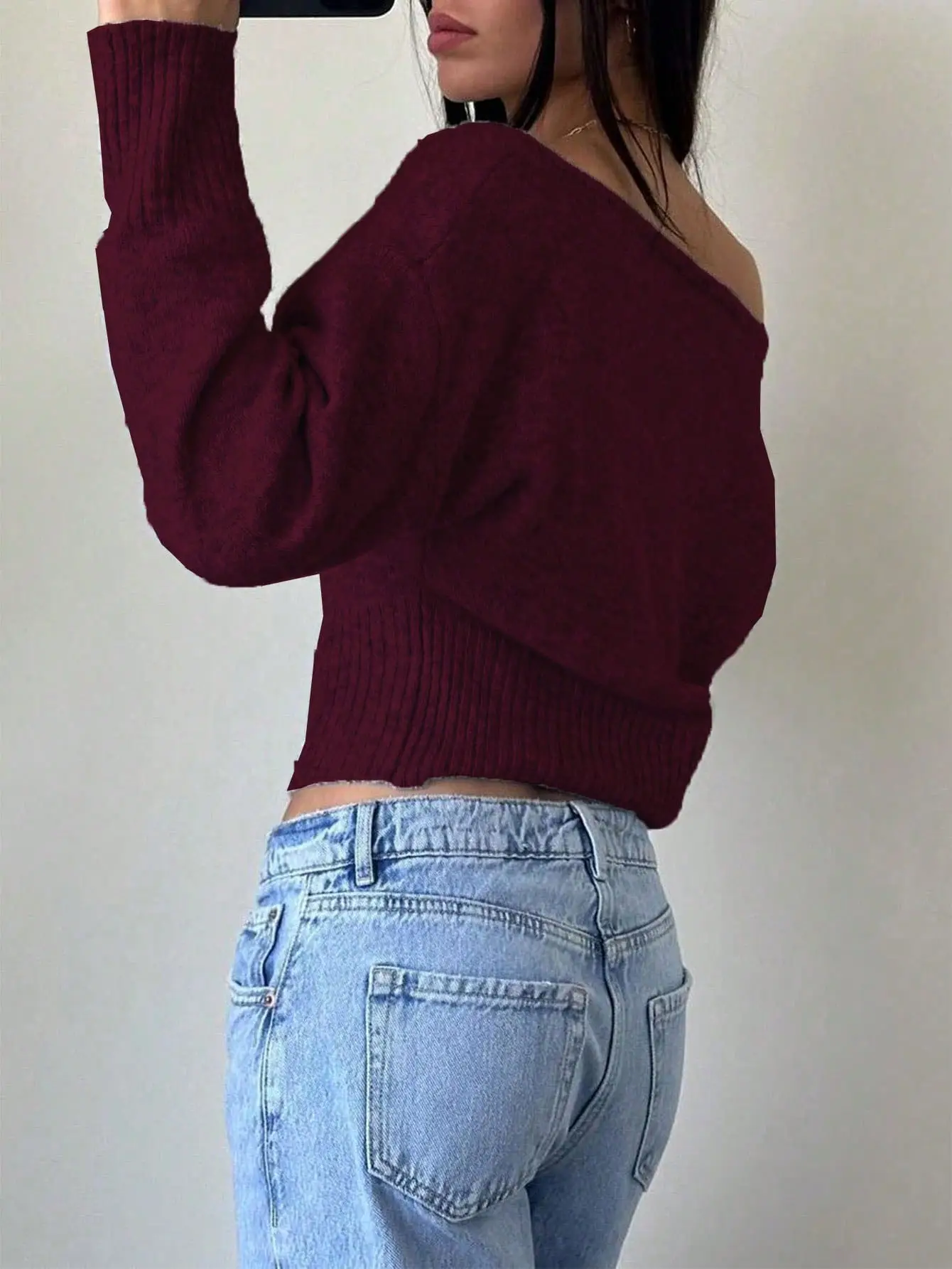 Knitted Off-Shoulder Sweater Top with Lace Shorts — feature 29