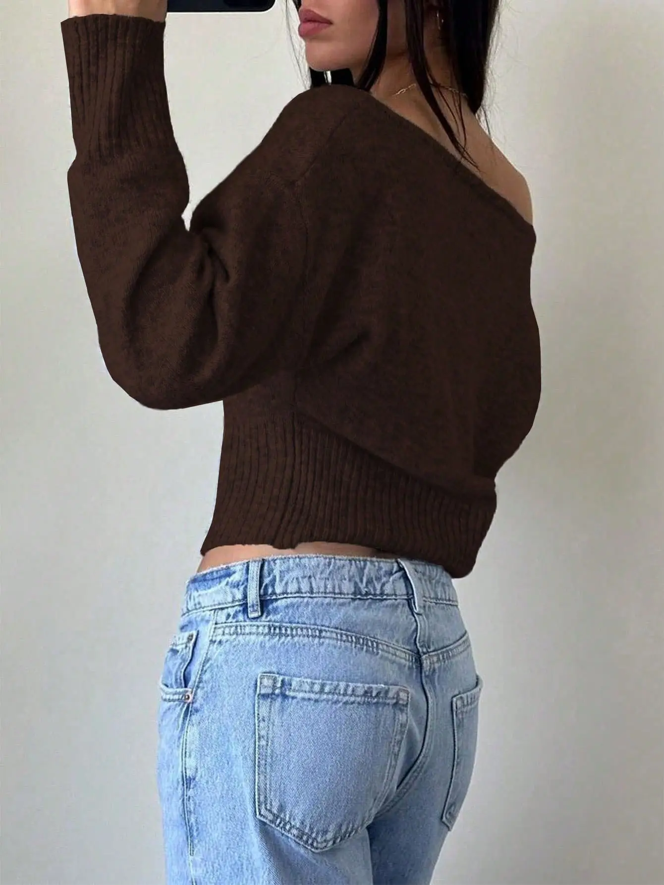 Knitted Off-Shoulder Sweater Top with Lace Shorts — feature 34