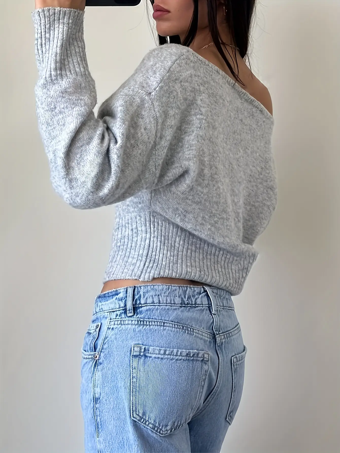 Knitted Off-Shoulder Sweater Top with Lace Shorts — feature 8