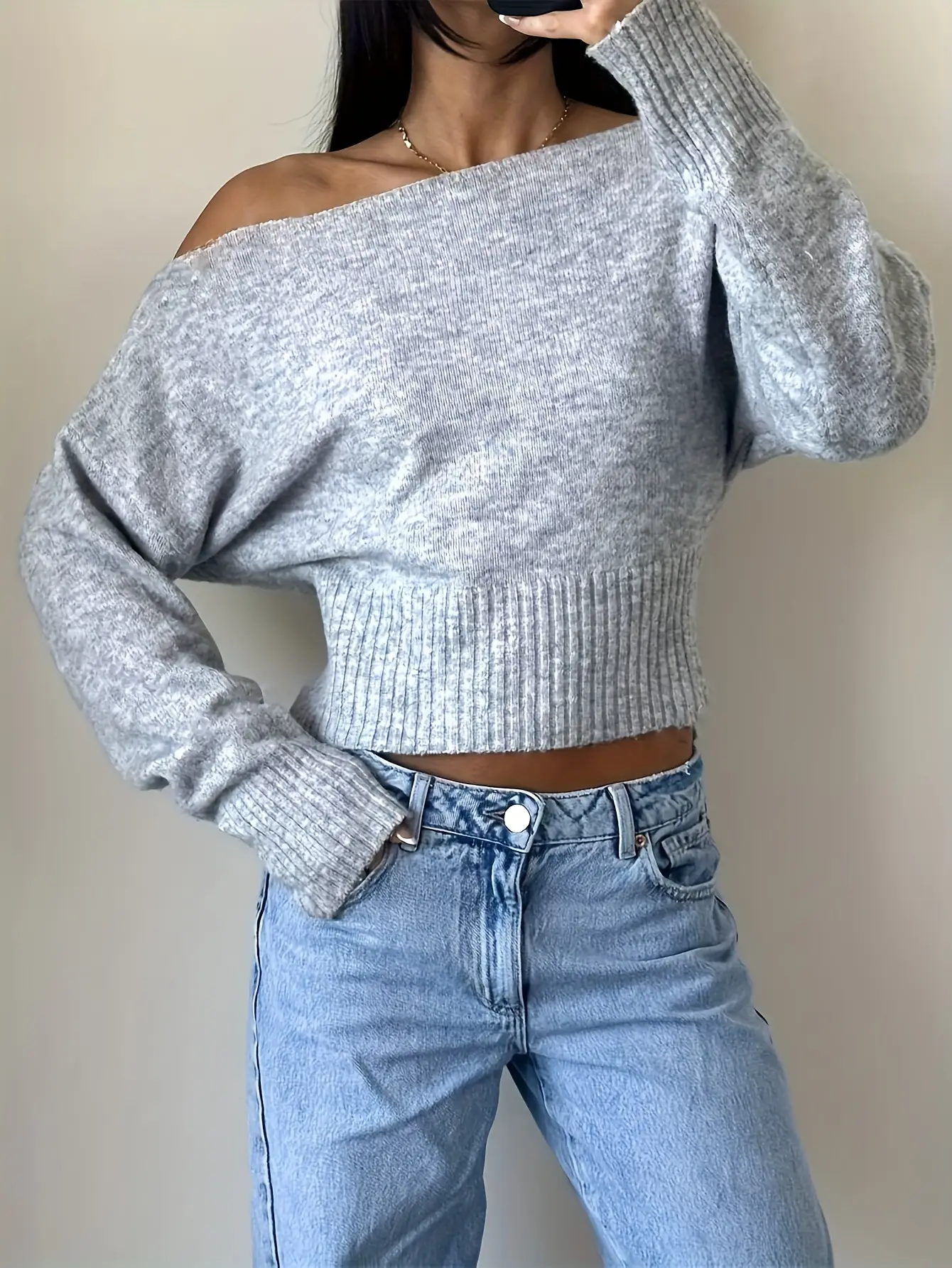 Knitted Off-Shoulder Sweater Top with Lace Shorts — feature 9