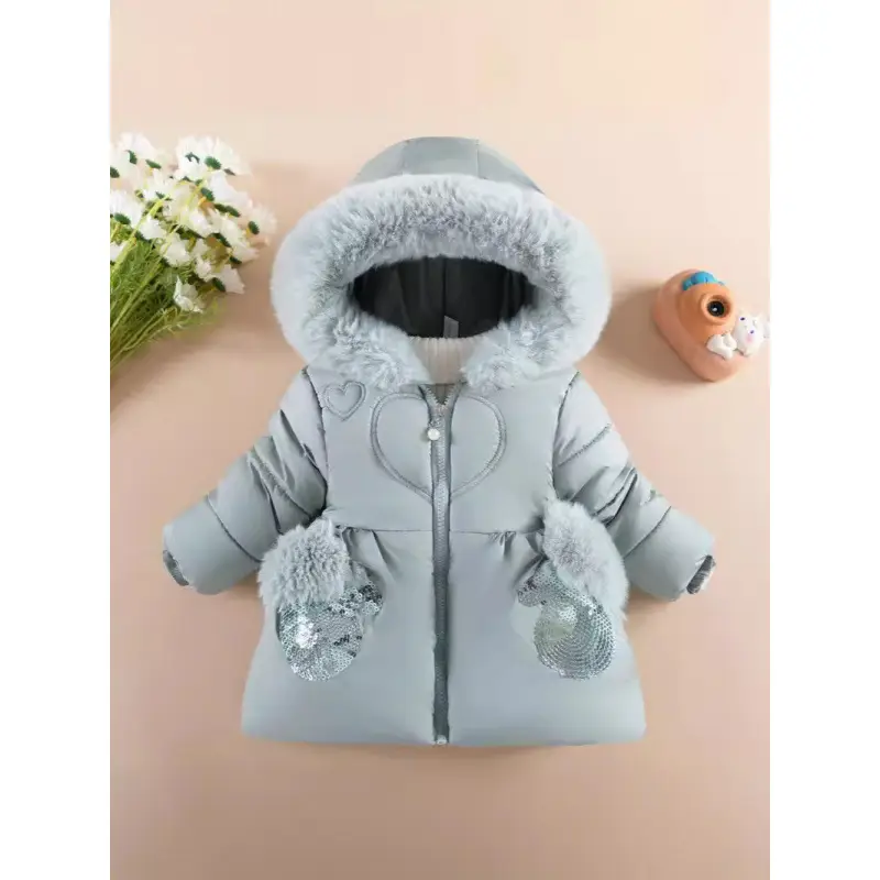 Children's Winter Coat for Girls, Fleece-Lined and Thickened Cotton Jacket for Girls Aged 1 to 5 Years, Stylish Winter Outerwear Cotton Coat