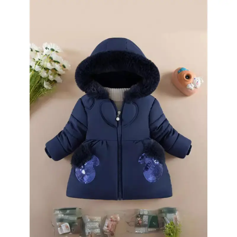 Children's Winter Coat for Girls, Fleece-Lined and Thickened Cotton Jacket for Girls Aged 1 to 5 Years, Stylish Winter Outerwear Cotton Coat
