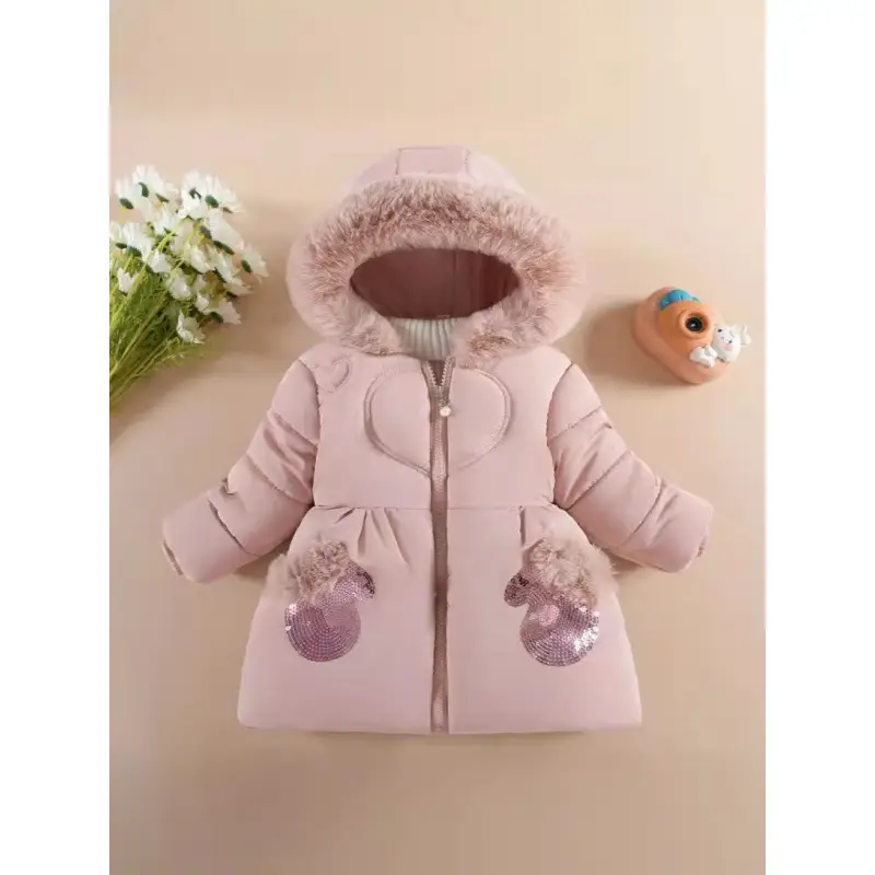 Children's Winter Coat for Girls, Fleece-Lined and Thickened Cotton Jacket for Girls Aged 1 to 5 Years, Stylish Winter Outerwear Cotton Coat
