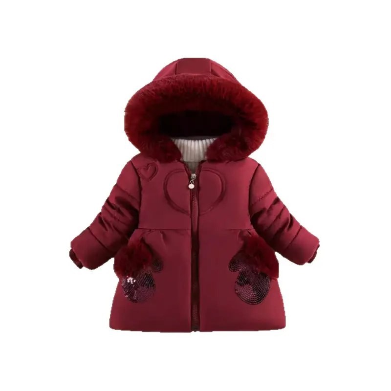 Children's Winter Coat for Girls, Fleece-Lined and Thickened Cotton Jacket for Girls Aged 1 to 5 Years, Stylish Winter Outerwear Cotton Coat