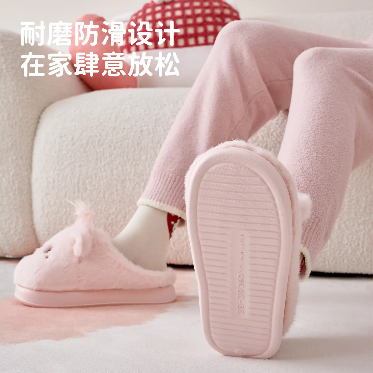 Cute Pink Mouse Slippers for Women Winter 2025