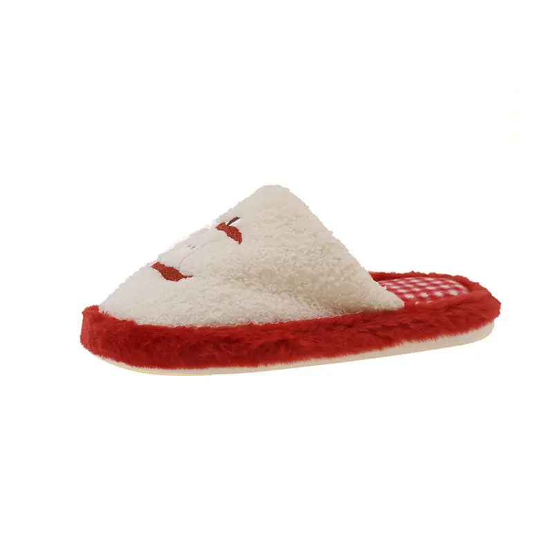 Cute Red Apple Cotton Slippers for Women in Winter, Comfortable Home Non-Slip Warm Maternity Shoes, New Plush Slippers