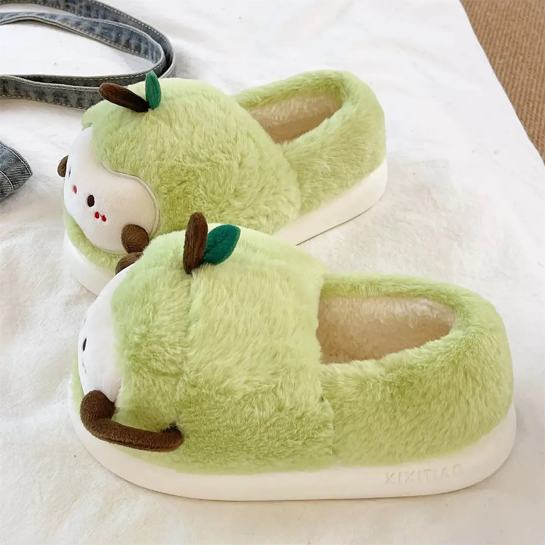 Women's Winter Cute Apple Plush Warm Maternity Slippers Indoor Non-Slip Thick-Soled Cotton Slippers - Image 6