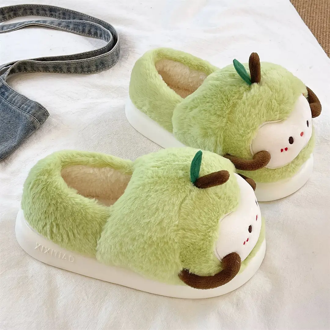 Women's Winter Cute Apple Plush Warm Maternity Slippers Indoor Non-Slip Thick-Soled Cotton Slippers - Image 7