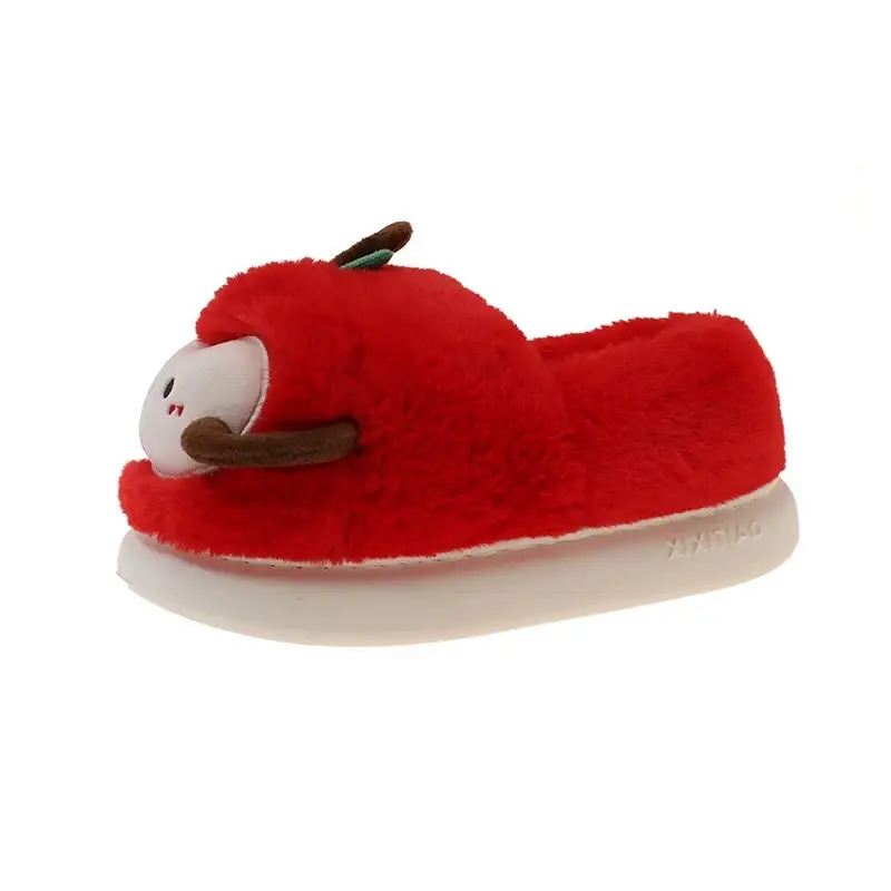 Women's Winter Cute Apple Plush Warm Maternity Slippers Indoor Non-Slip Thick-Soled Cotton Slippers - Image 9
