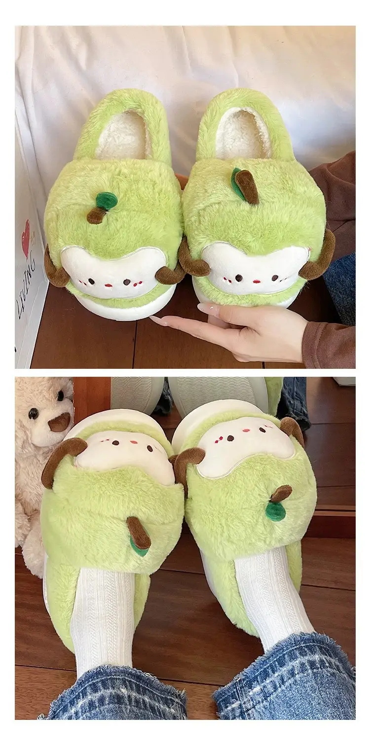 Women's Winter Cute Apple Plush Warm Maternity Slippers Indoor Non-Slip Thick-Soled Cotton Slippers — feature 11