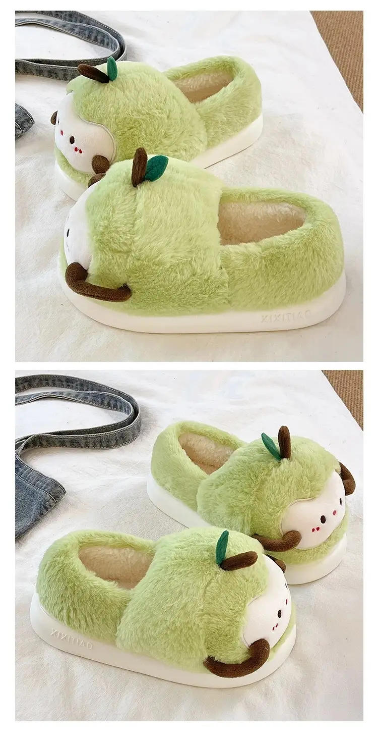 Women's Winter Cute Apple Plush Warm Maternity Slippers Indoor Non-Slip Thick-Soled Cotton Slippers — feature 4