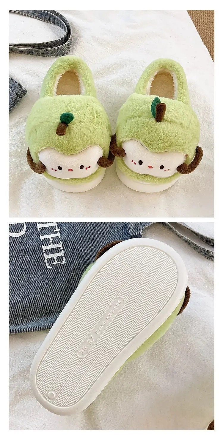 Women's Winter Cute Apple Plush Warm Maternity Slippers Indoor Non-Slip Thick-Soled Cotton Slippers — feature 5
