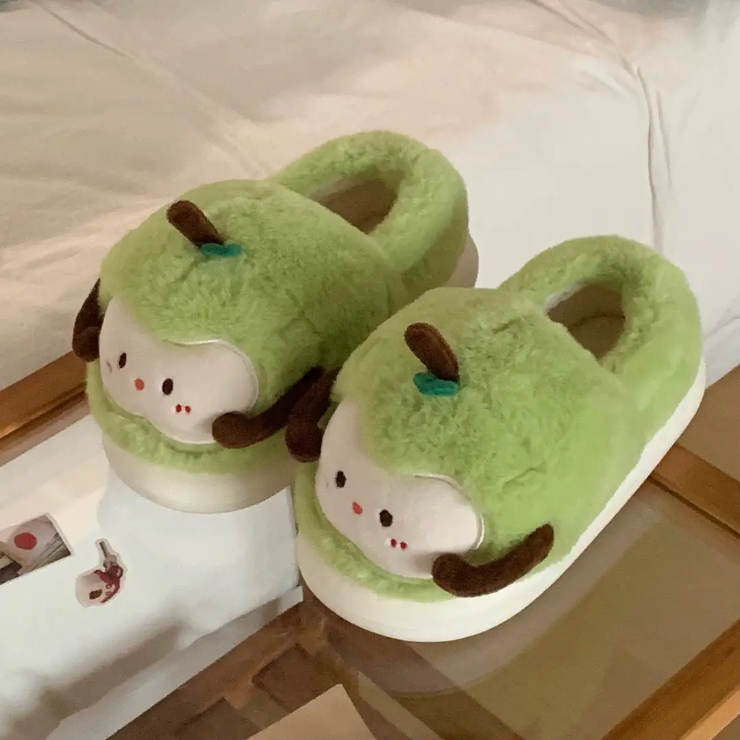 Women's Winter Cute Apple Plush Warm Maternity Slippers Indoor Non-Slip Thick-Soled Cotton Slippers - Image 4