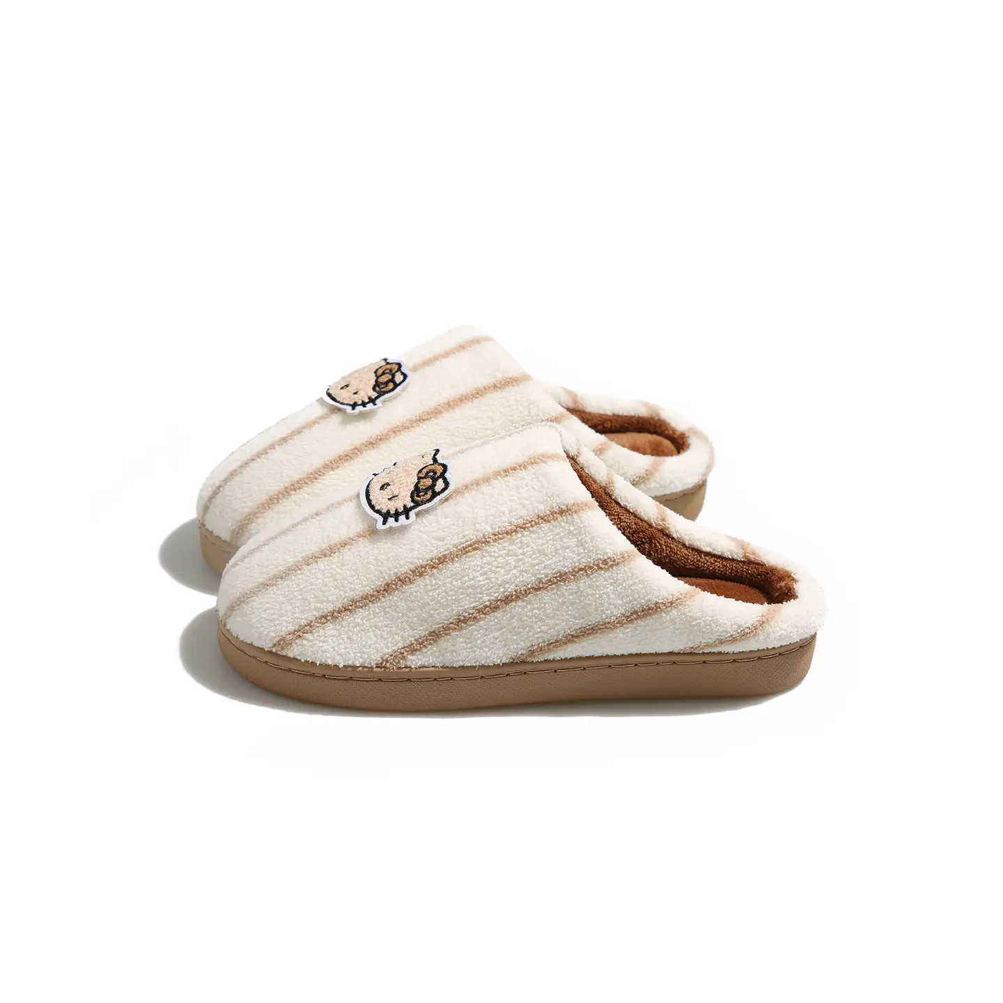 Women Cotton Striped Slippers Winter Warm Indoor