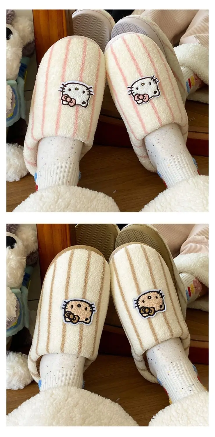 Women Cotton Striped Slippers Winter Warm Indoor — feature 10