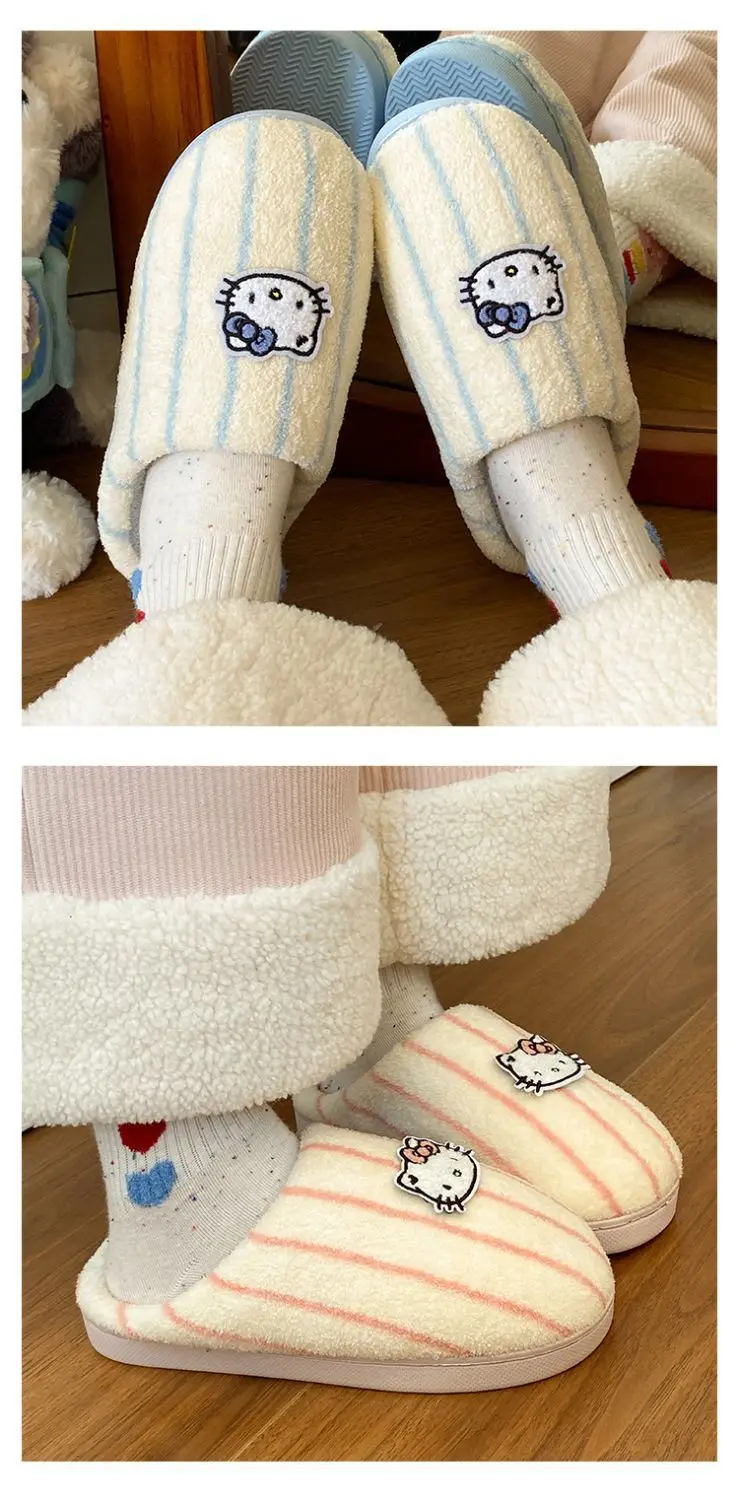 Women Cotton Striped Slippers Winter Warm Indoor — feature 11