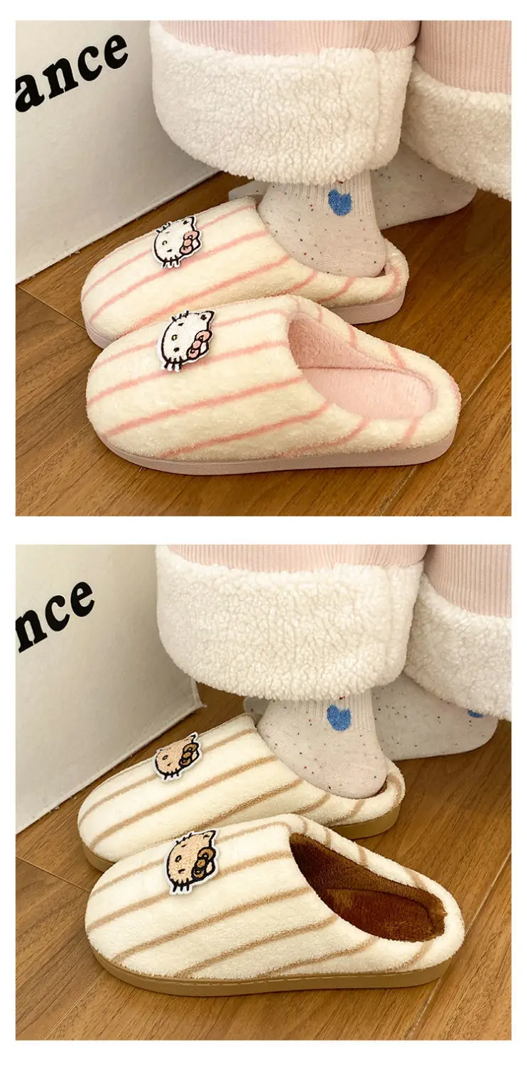 Women Cotton Striped Slippers Winter Warm Indoor — feature 12