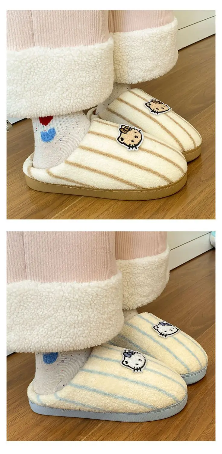 Women Cotton Striped Slippers Winter Warm Indoor — feature 13