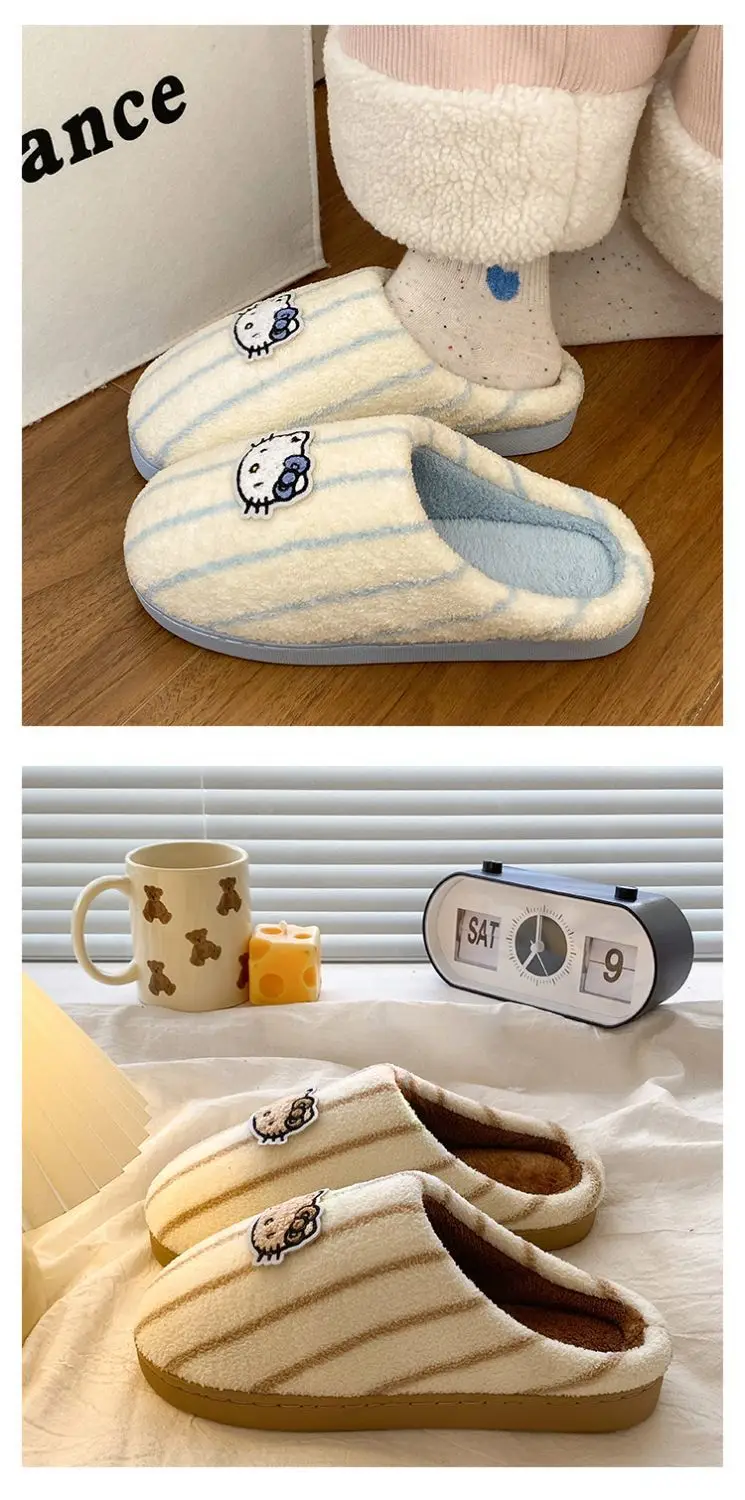 Women Cotton Striped Slippers Winter Warm Indoor — feature 14