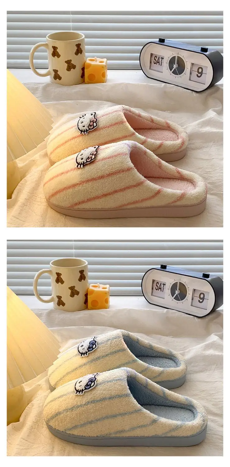 Women Cotton Striped Slippers Winter Warm Indoor — feature 15