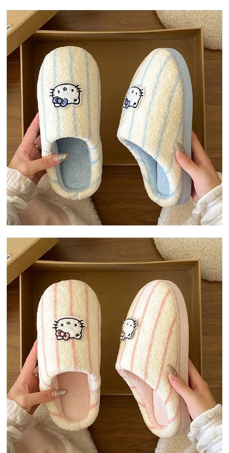 Women Cotton Striped Slippers Winter Warm Indoor — feature 16