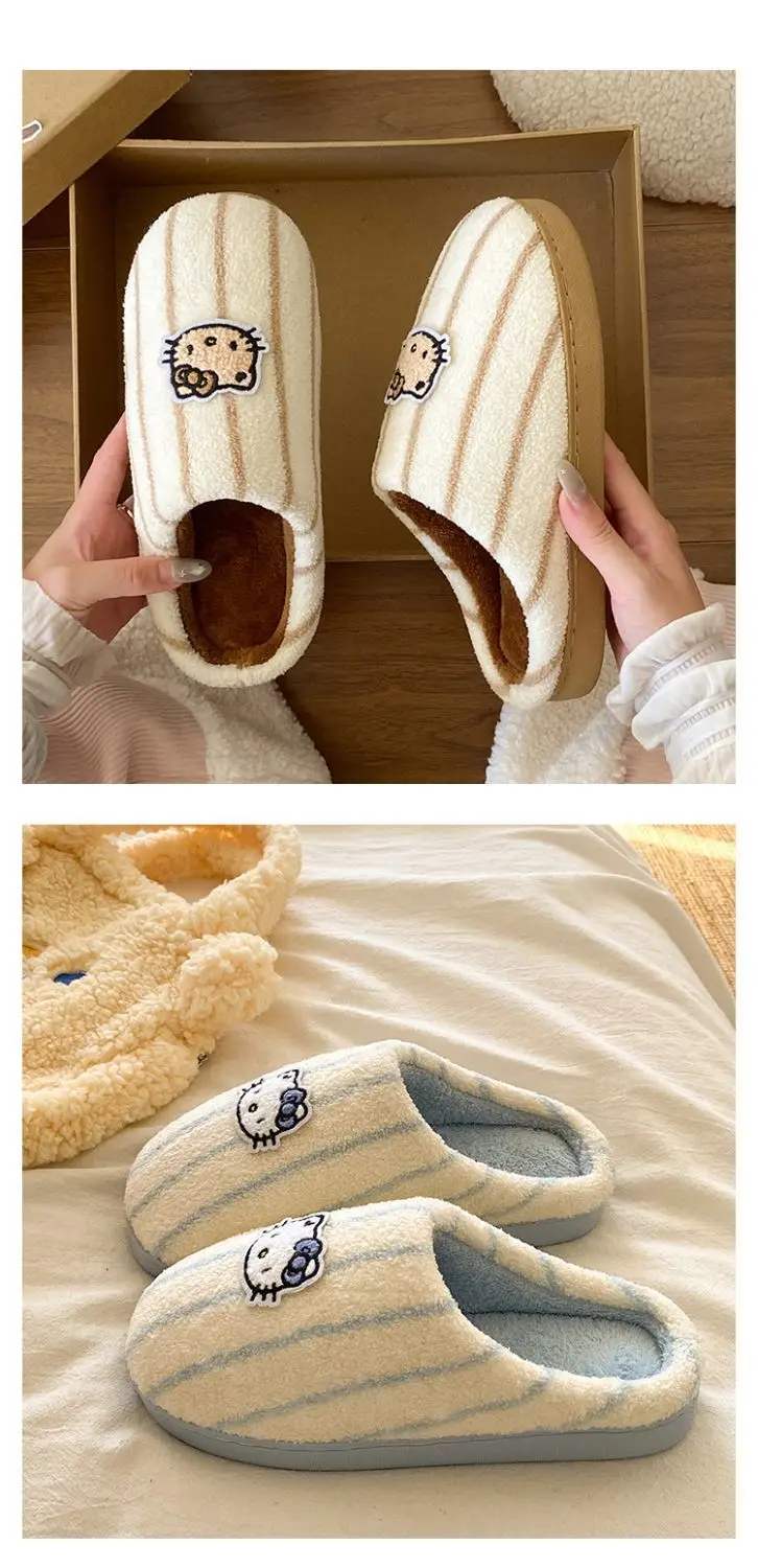 Women Cotton Striped Slippers Winter Warm Indoor — feature 17