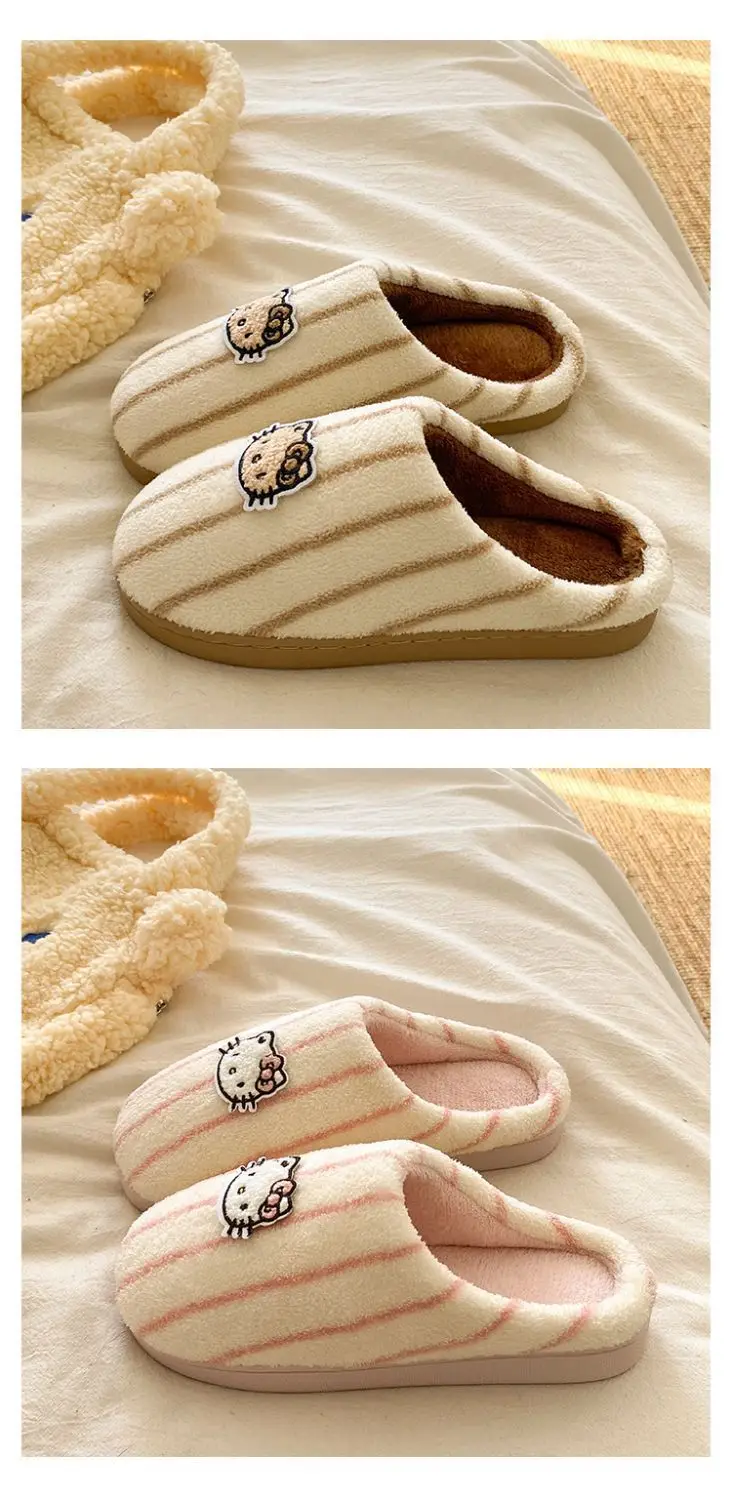 Women Cotton Striped Slippers Winter Warm Indoor — feature 18
