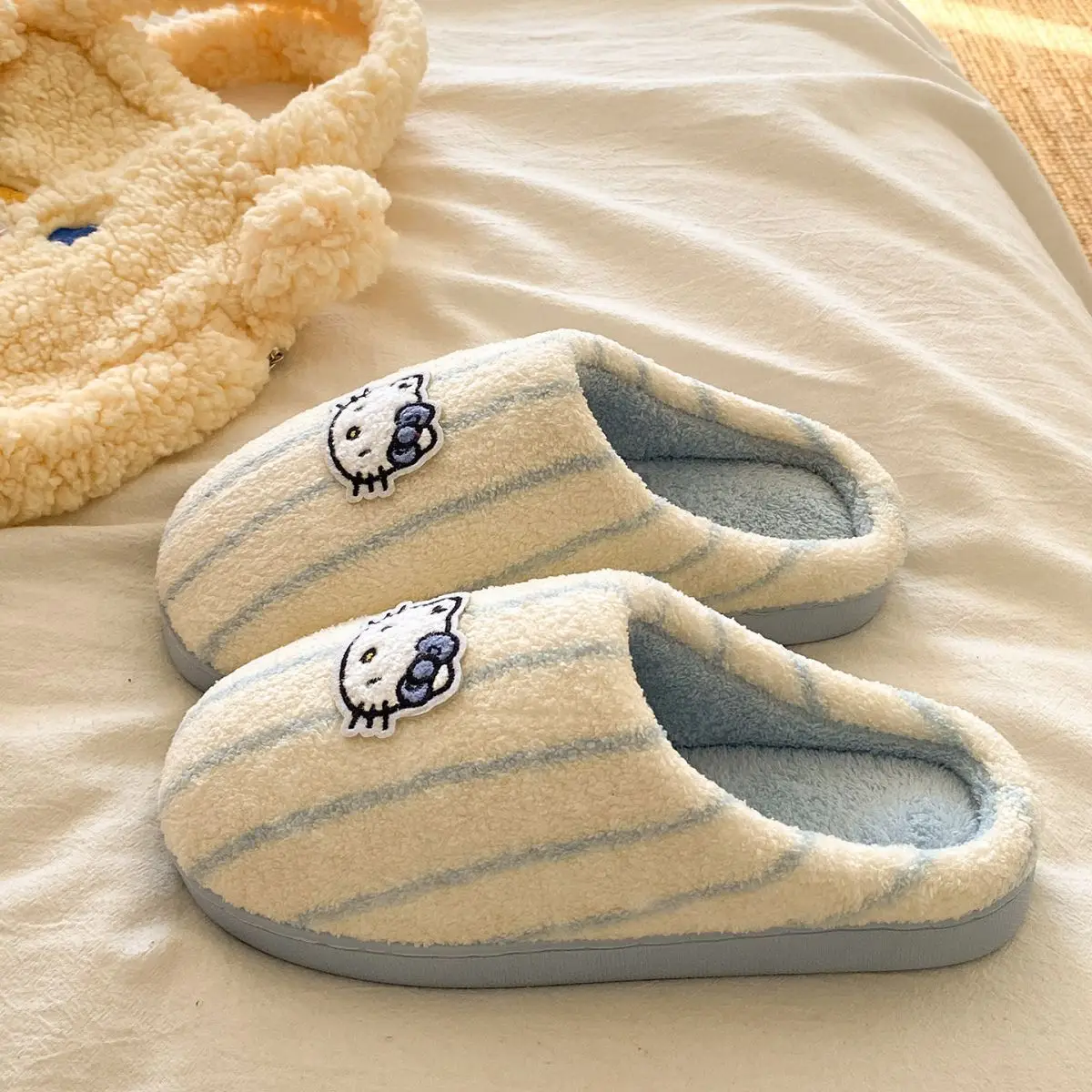Women Cotton Striped Slippers Winter Warm Indoor — feature 19