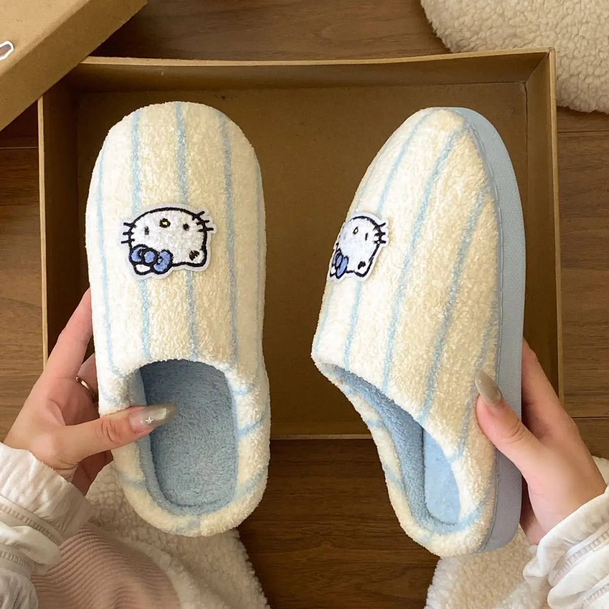 Women Cotton Striped Slippers Winter Warm Indoor — feature 20