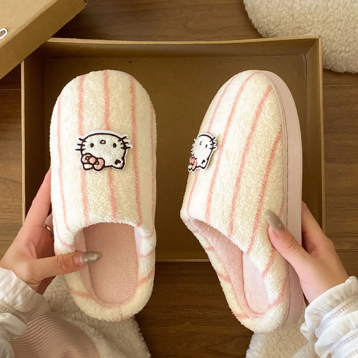 Women Cotton Striped Slippers Winter Warm Indoor — feature 21