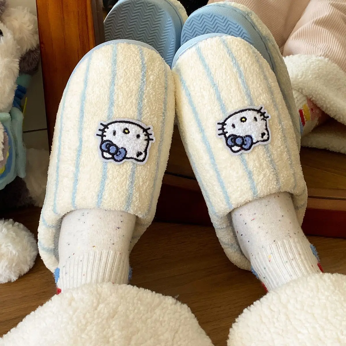 Women Cotton Striped Slippers Winter Warm Indoor — feature 25