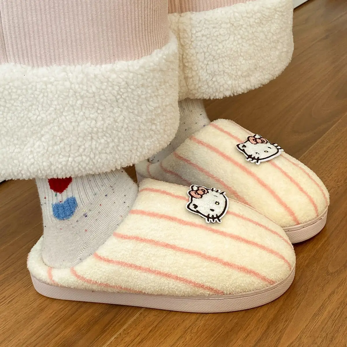Women Cotton Striped Slippers Winter Warm Indoor — feature 26