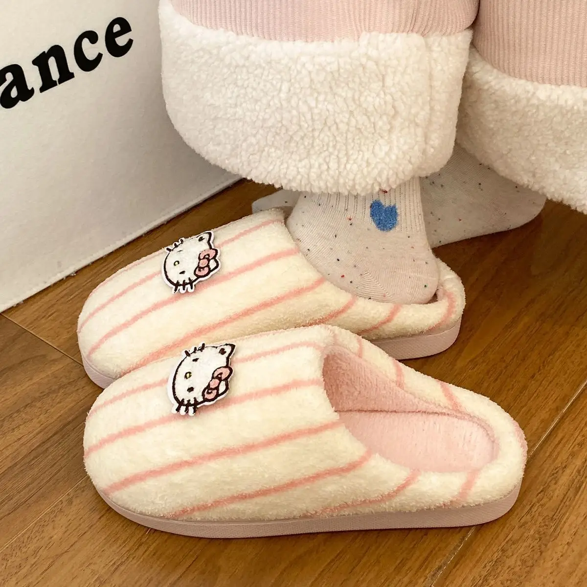 Women Cotton Striped Slippers Winter Warm Indoor — feature 27