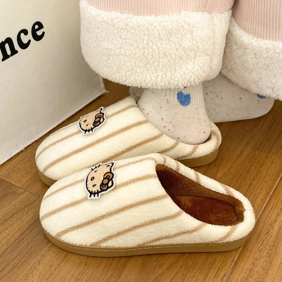 Women Cotton Striped Slippers Winter Warm Indoor — feature 28