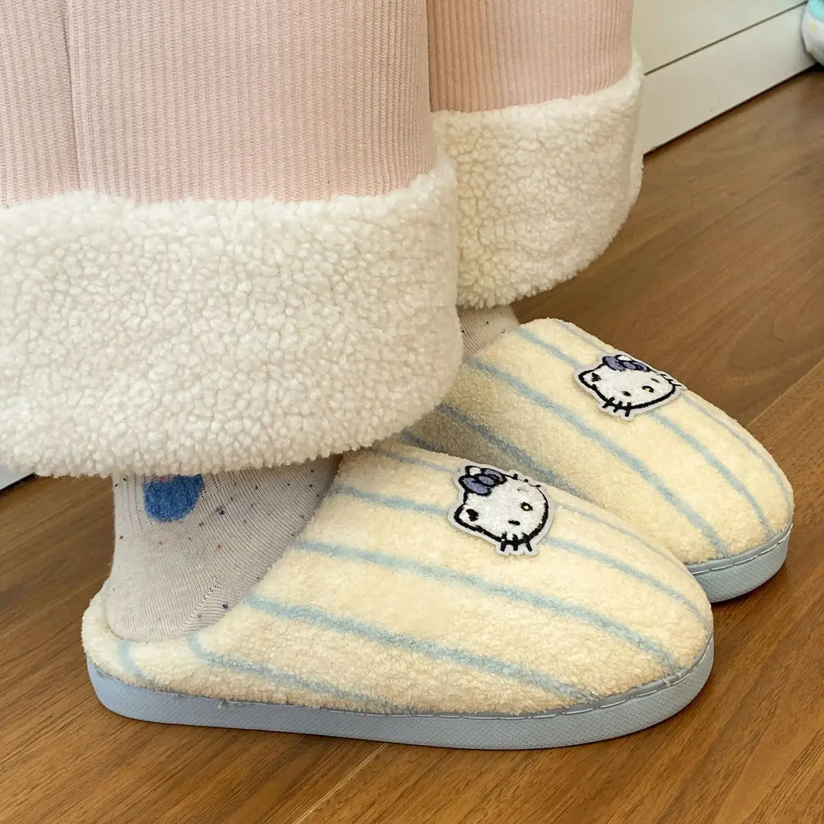 Women Cotton Striped Slippers Winter Warm Indoor — feature 30