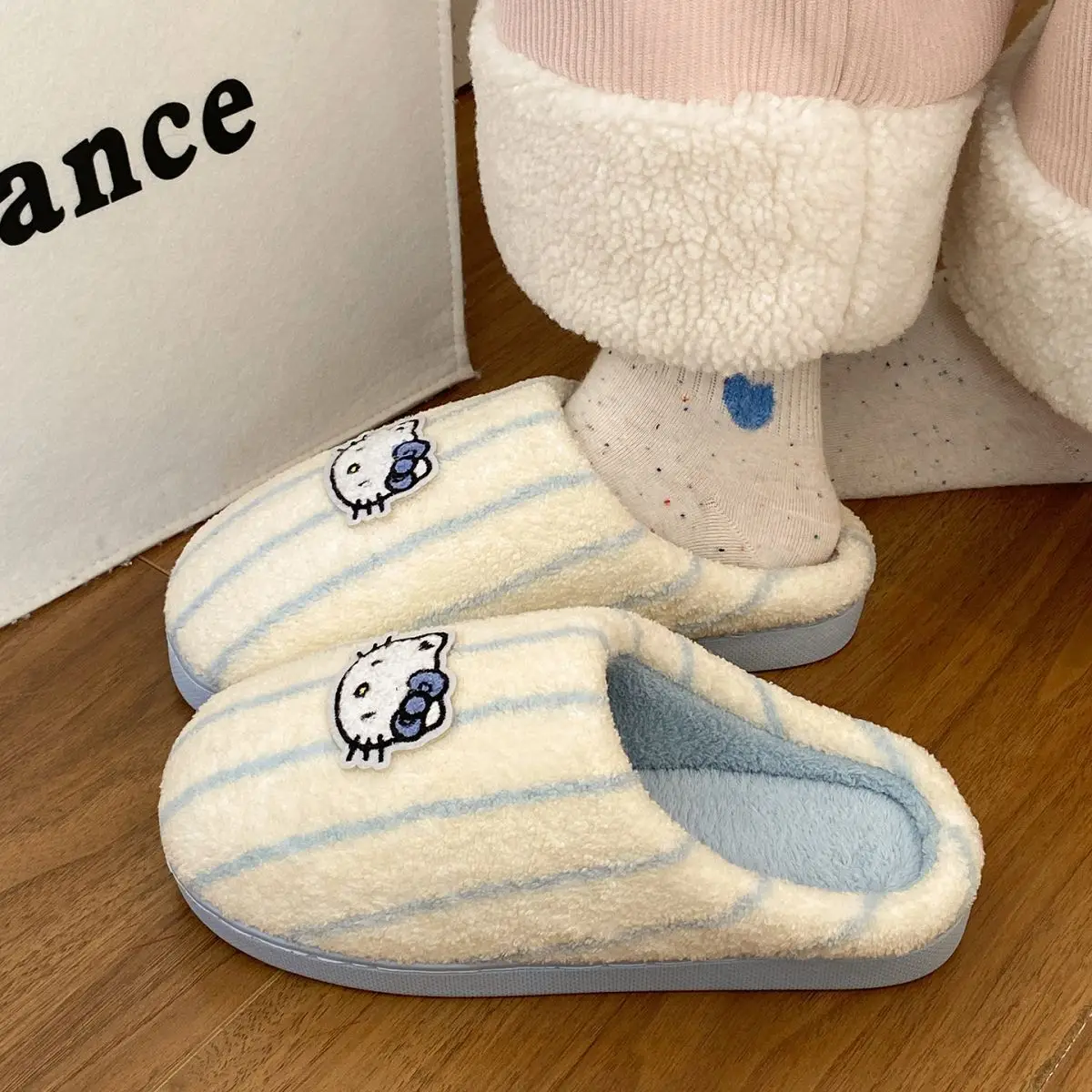 Women Cotton Striped Slippers Winter Warm Indoor — feature 31