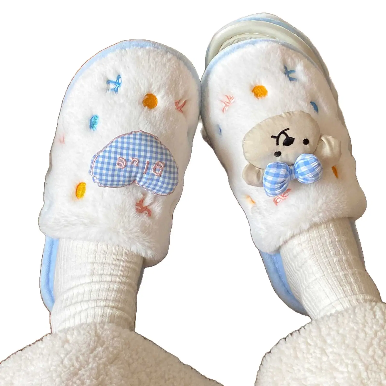 Winter Cartoon Bow Bear Cotton Slippers for Girls