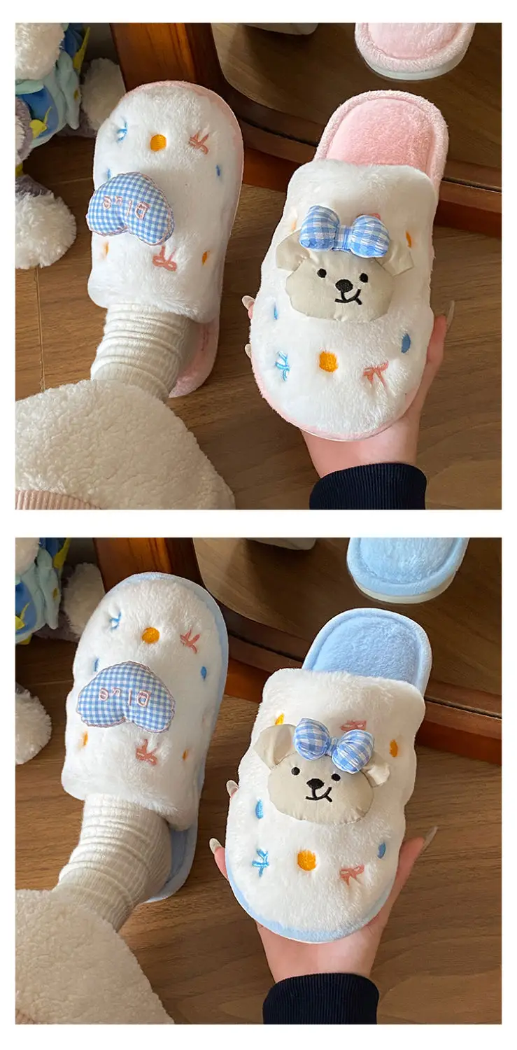 Winter Cartoon Bow Bear Cotton Slippers for Girls — feature 10