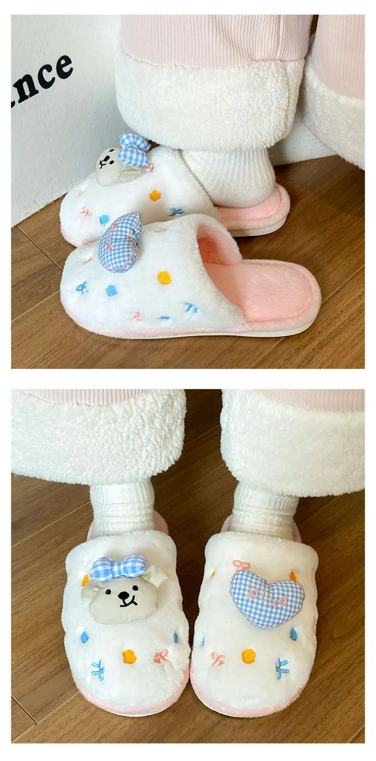 Winter Cartoon Bow Bear Cotton Slippers for Girls — feature 12