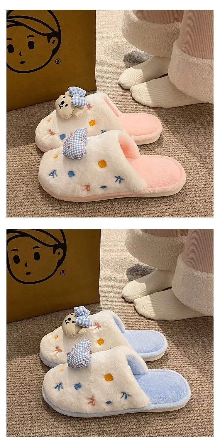 Winter Cartoon Bow Bear Cotton Slippers for Girls — feature 16