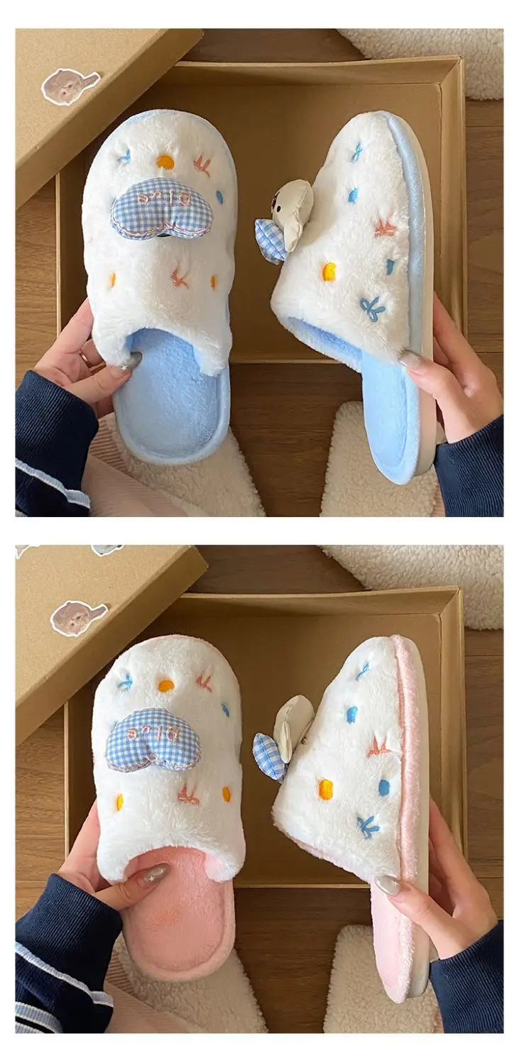 Winter Cartoon Bow Bear Cotton Slippers for Girls — feature 18