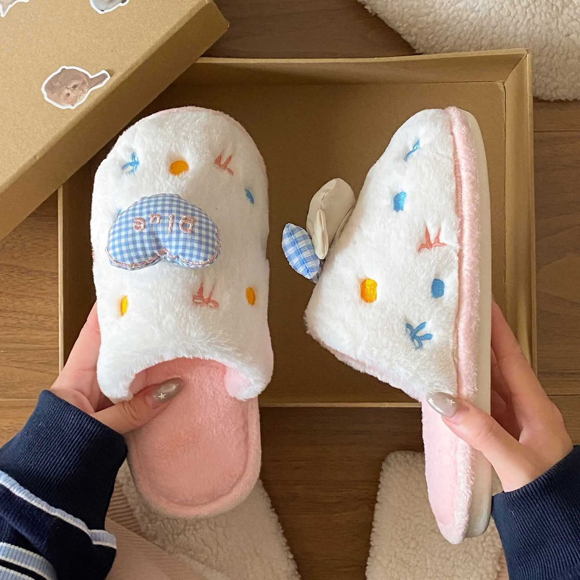 Winter Cartoon Bow Bear Cotton Slippers for Girls