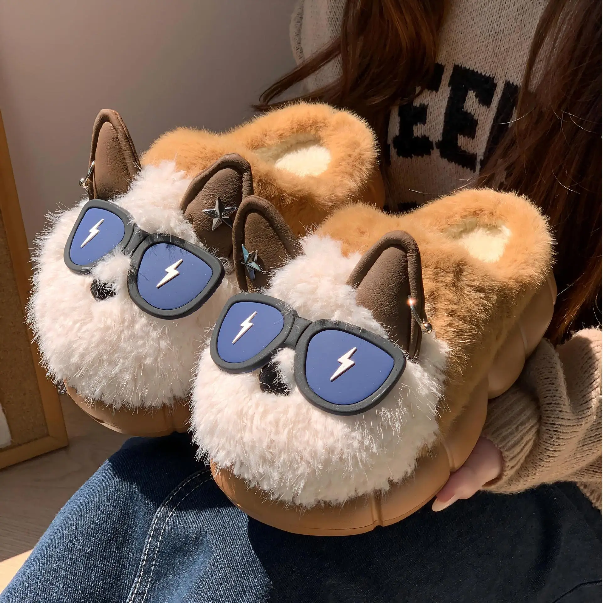 Winter Cat Sunglasses Slippers for Men Women Soft Warm Closed Toe - Image 3